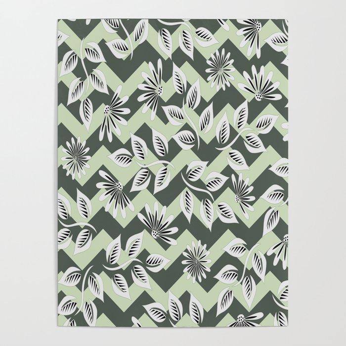 Forest Green Zigzag Pattern Botanical Chevron Geometric Abstract Poster