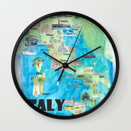 Italy Illustrated Travel Poster Favorite Map Tourist Highlights Wall Clock