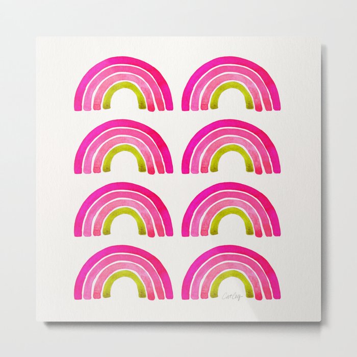 Rainbow Watercolor – Pink & Lime Metal Print