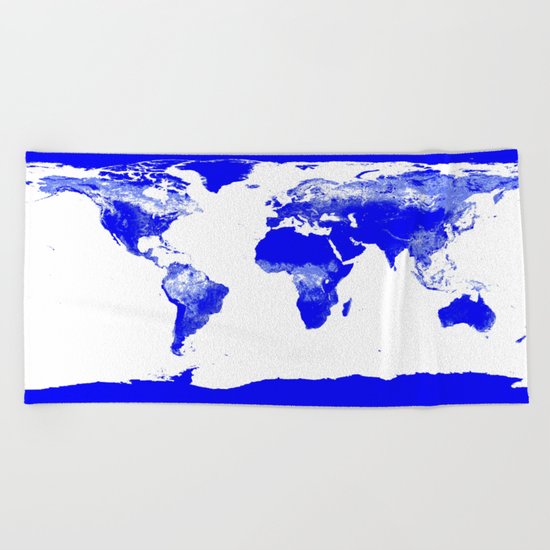 World map Blue Beach Towel