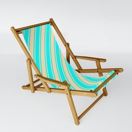 [ Thumbnail: Beige & Aqua Colored Lines/Stripes Pattern Sling Chair ]