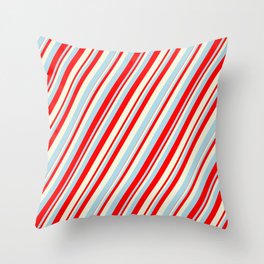 [ Thumbnail: Light Blue, Red, and Beige Colored Lines/Stripes Pattern Throw Pillow ]