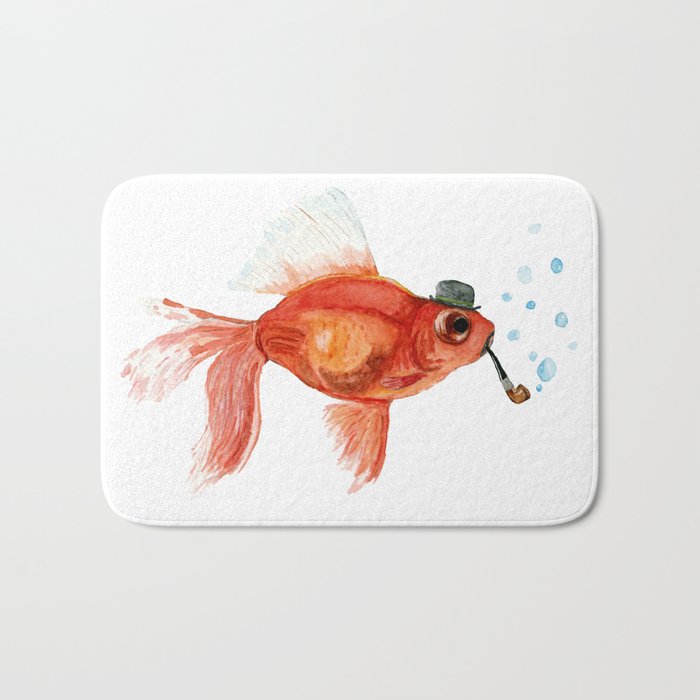 Goldfish with pipe and hat Bath Mat