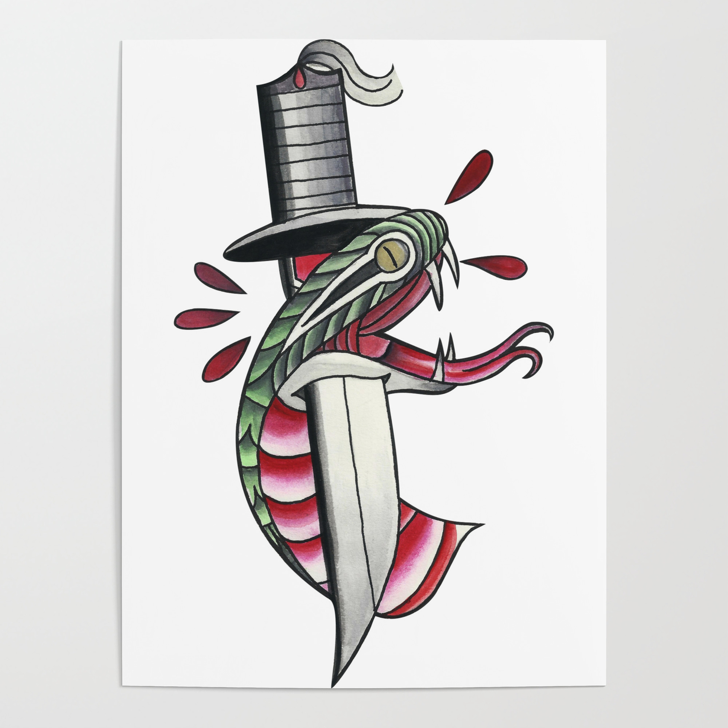 Traditional Tattoo Style Dagger And Snake Poster by Maya WHO? | Society6