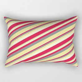 [ Thumbnail: Gray, Tan, Light Yellow & Crimson Colored Lines Pattern Rectangular Pillow ]