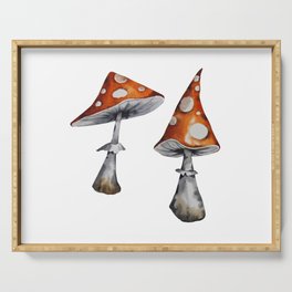 Amanita mushrooms. Watercolor drawing of mushrooms on a white background. Serving Tray