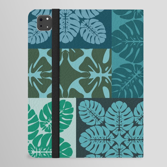 Hawaiian Monstera Quilt pattern Blues iPad Folio Case