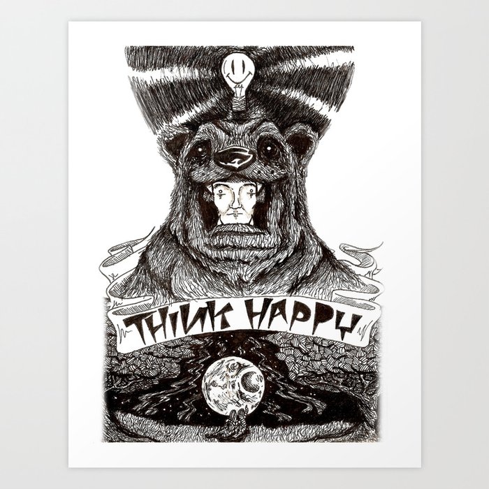 'Think Happy Bear' Art Print