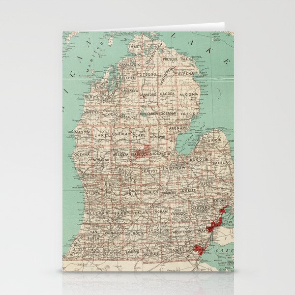 Vintage Map of Michigan (1888) Stationery Cards