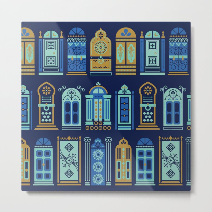Moroccan Doors – Navy Palette Metal Print