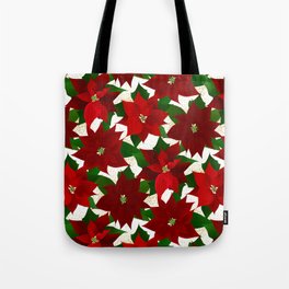 Red Christmas Ponsettia - White Floral Tote Bag
