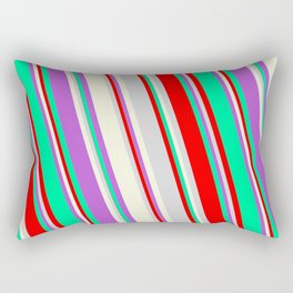 [ Thumbnail: Colorful Orchid, Green, Red, Light Gray, and Beige Colored Striped/Lined Pattern Rectangular Pillow ]