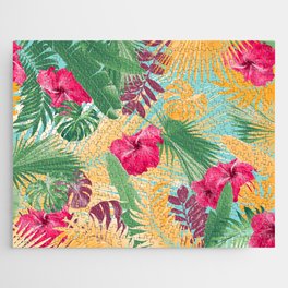 Summer Hibiscus Flower Jungle #1 #tropical #decor #art #society6 Jigsaw Puzzle