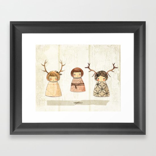 Deer paperdolls Framed Art Print