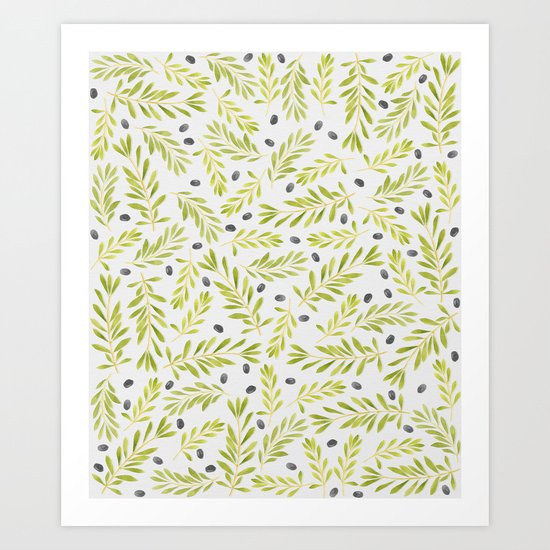 Watercolor Olive Branches Pattern Art Print