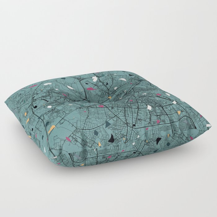 Wroclaw, Poland - Collage of city map and terrazzo pattern - contemporary Floor Pillow