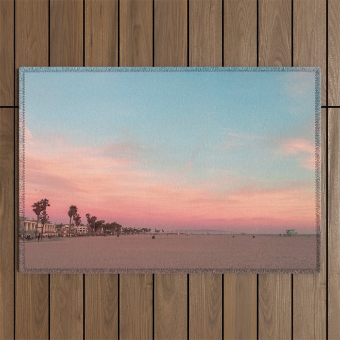 Colourful California Sunset at Santa Monica Beach | Travel Photography Outdoor Rug