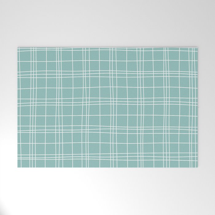 Abstract Plaid 3 blue Welcome Mat