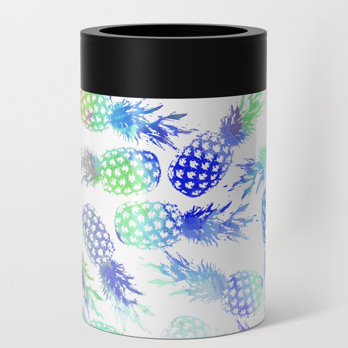 Summer Navy Blue Purple Teal Watercolor Pineapple Can Cooler