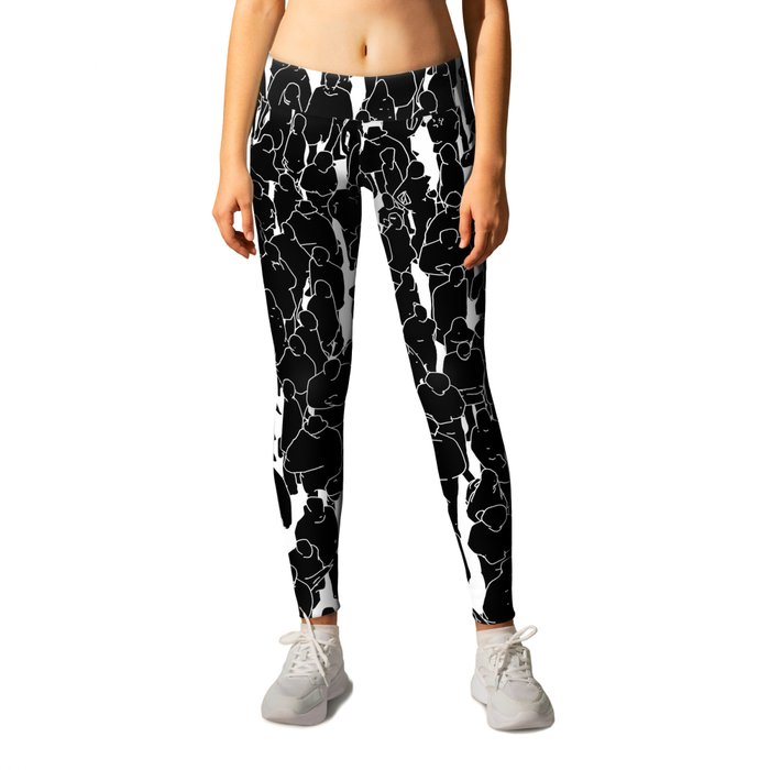Public assembly B&W inverted / Lineart people pattern Leggings by ...