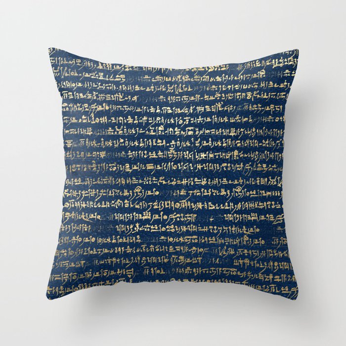 Ancient Egyptian Hieratic - navy & Green Throw Pillow