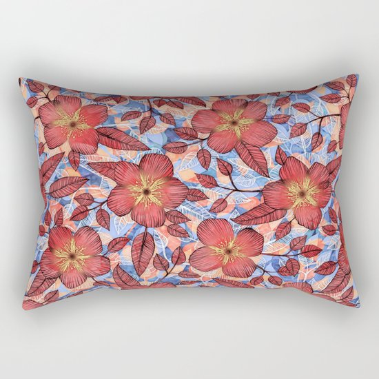Coral Summer - a hand drawn floral pattern Rectangular Pillow