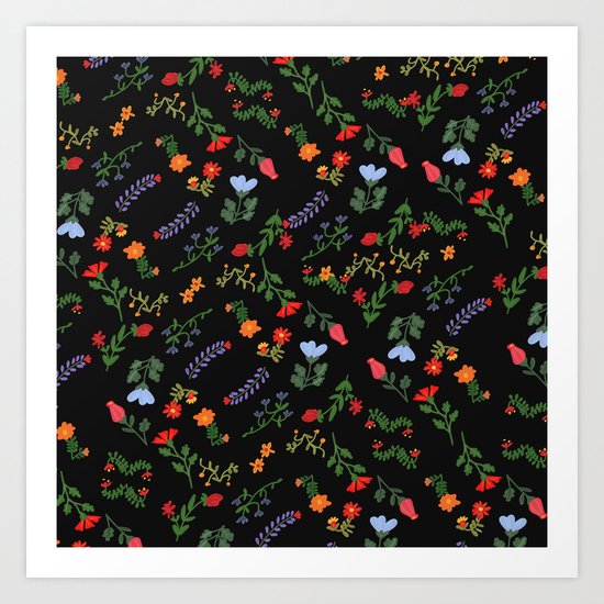 Dark Flower Pattern Art Print