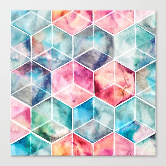 Translucent Watercolor Hexagon Cubes Canvas Print