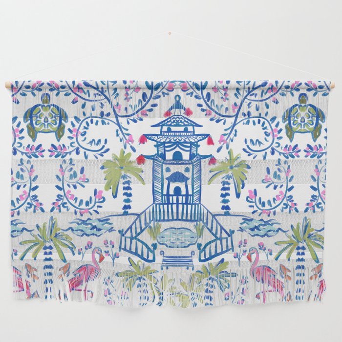 Colorful Coastal Chinoiserie  Wall Hanging