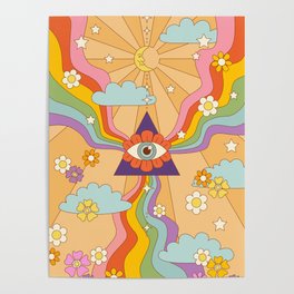 retro hippie boho rainbow print  Poster