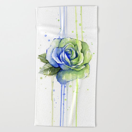 Flower Rose Watercolor Painting 12th Man Art Beach Towel