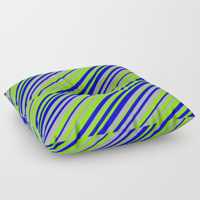 Chartreuse, Blue, and Dark Gray Colored Lined Pattern Floor Pillow