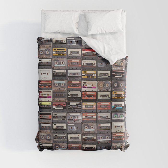Huge collection of audio cassettes. Retro musical background Duvet Cover