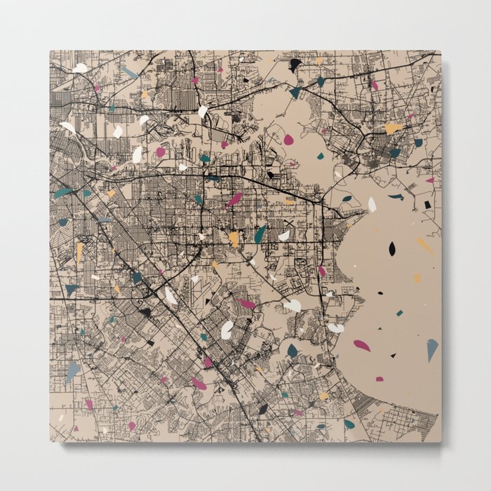 USA, Pasadena - Terrazzo Pattern City Map Metal Print