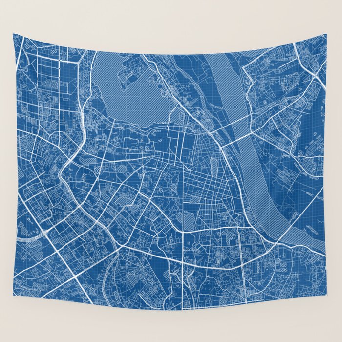 Hanoi City Map of Vietnam - Blueprint Wall Tapestry by deMAP Studio  Society6