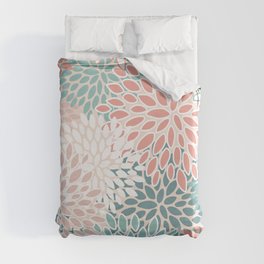 Modern Flowers Print, Coral, Pink and Teal Duvet Cover
