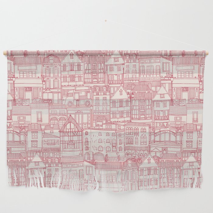 cafe buildings pink Wall Hanging