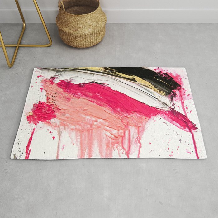 Modern Abstract Pink Black Gold Brushstrokes Splatters Acrylic