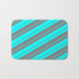 [ Thumbnail: Grey and Cyan Colored Lines/Stripes Pattern Bath Mat ]