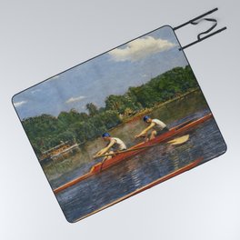 Boston's Head of the Charles River Regatta crew rowing sculling Biglin Brothers racing boats landscape masterpiece by Thomas Eakins Boston's Head of the Charles Regatta Picnic Blanket