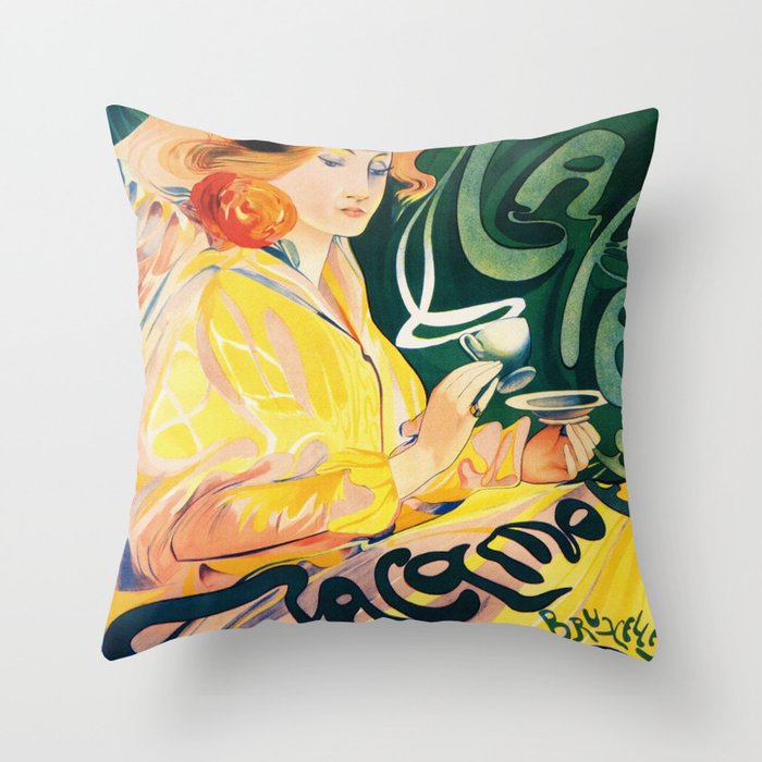 Vintage Art Nouveau Cafe Ad Throw Pillow
