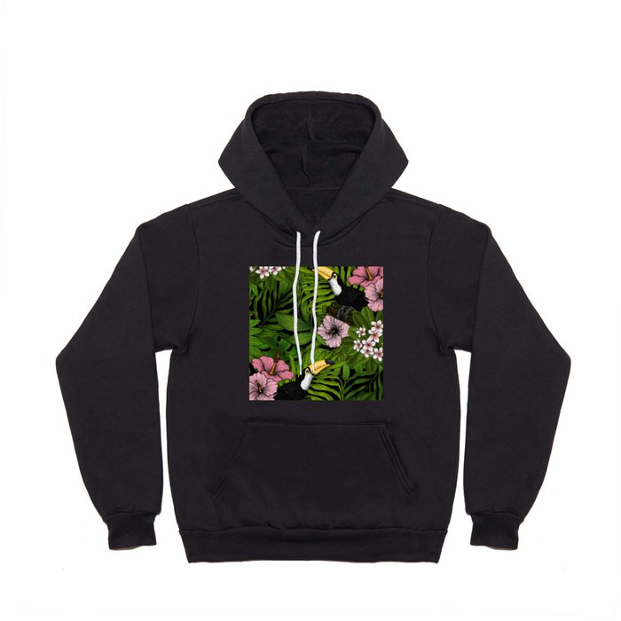 Toucans and tropical flora, green and pink Hoody