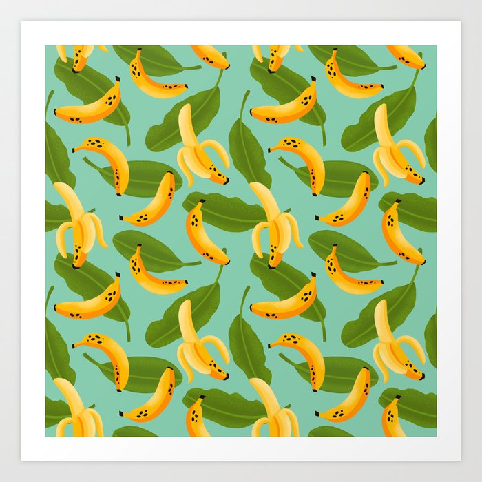 Banana Pattern on Aqua Blue Art Print