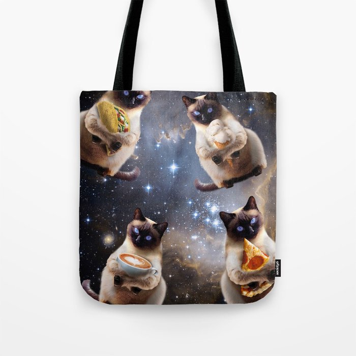 Space Galaxy Cat Pizza Taco Coffee Ice Cream Cats Tote Bag