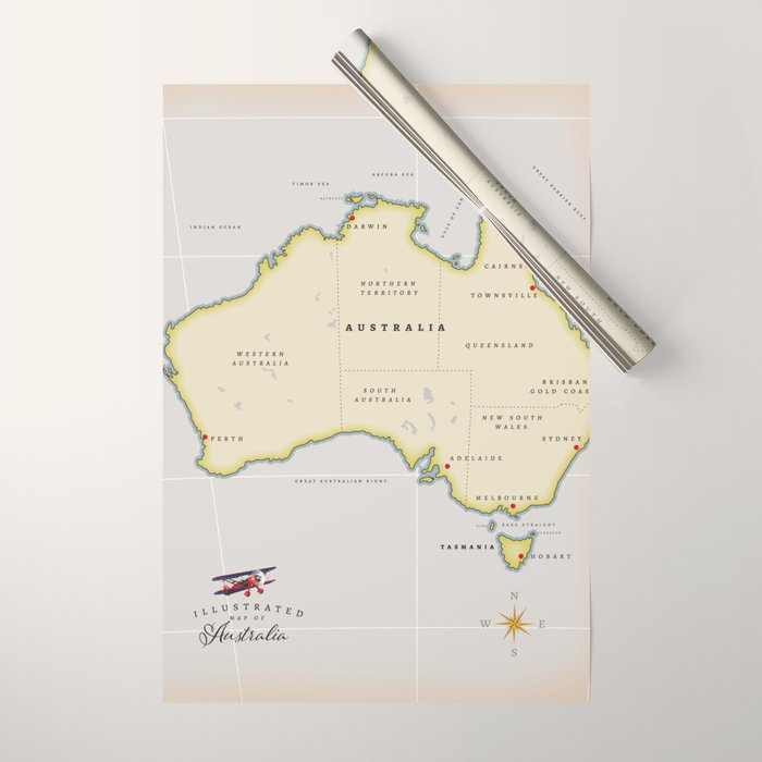 Illustrated map of Australia Wrapping Paper by Nicks Emporium Society6