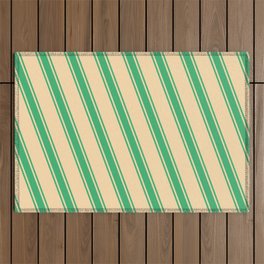 [ Thumbnail: Tan and Sea Green Colored Lines Pattern Outdoor Rug ]