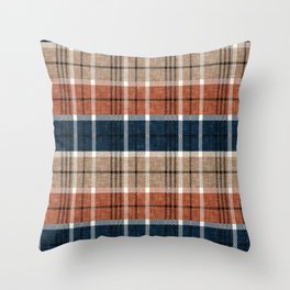 fall plaid - navy, orange & tan Throw Pillow