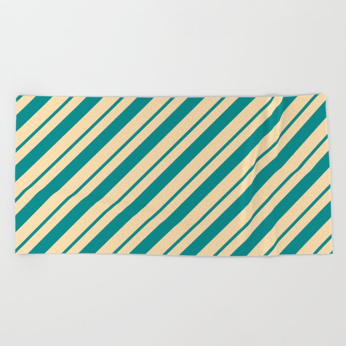 Dark Cyan and Tan Colored Lines/Stripes Pattern Beach Towel