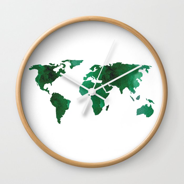 World Map Vibrant Green Earth Wall Clock