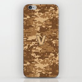 Personalized  V Letter on Brown Military Camouflage Army Commando Design, Veterans Day Gift / Valentine Gift / Military Anniversary Gift / Army Commando Birthday Gift  iPhone Skin